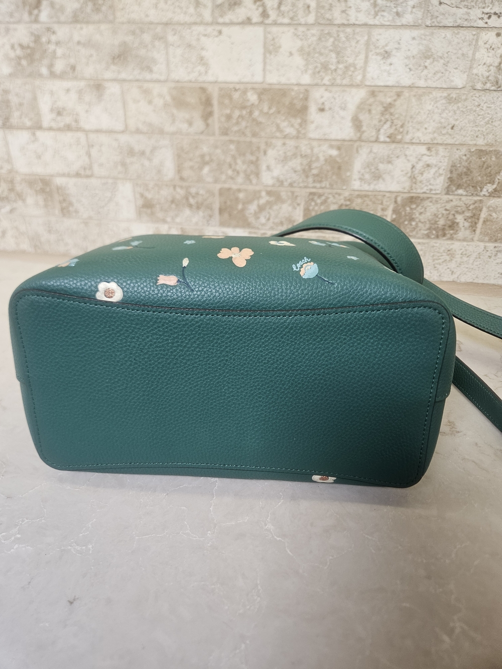 Coach Green Floral Leather Town Bucket - Picture 6 of 10